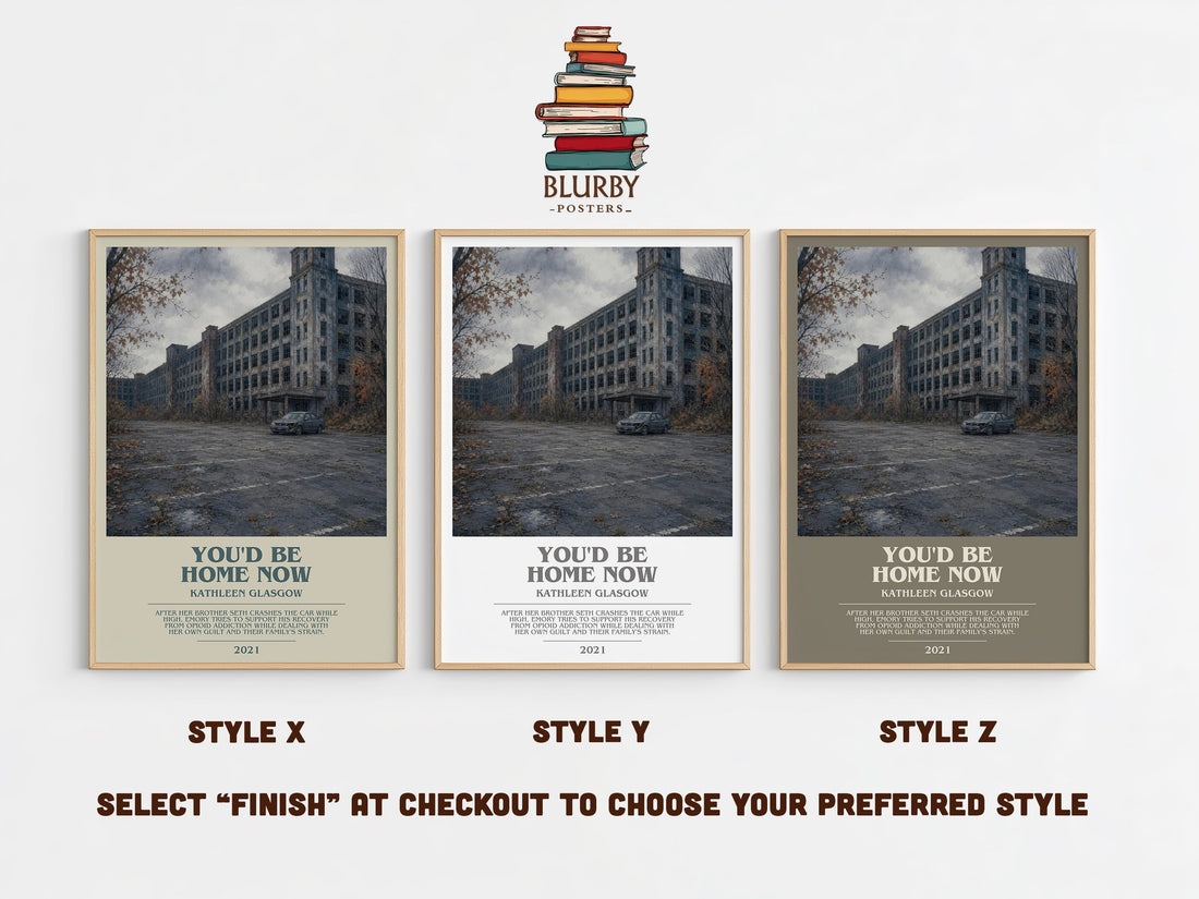 You'd Be Home Now bookish print in frame leaning in hallway – young adult wall art (mockup)