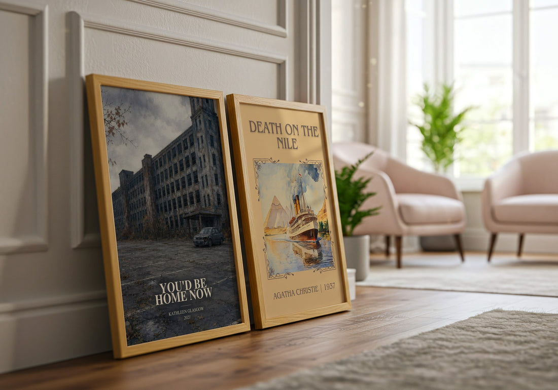 You'd Be Home Now watercolour print framed by window – literary home decor
