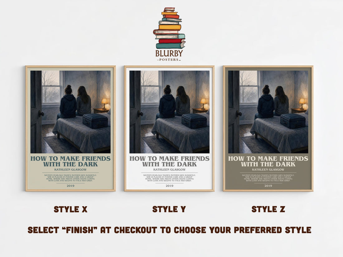 How to Make Friends with the Dark bookish print in frame leaning in hallway – young adult wall art (mockup)