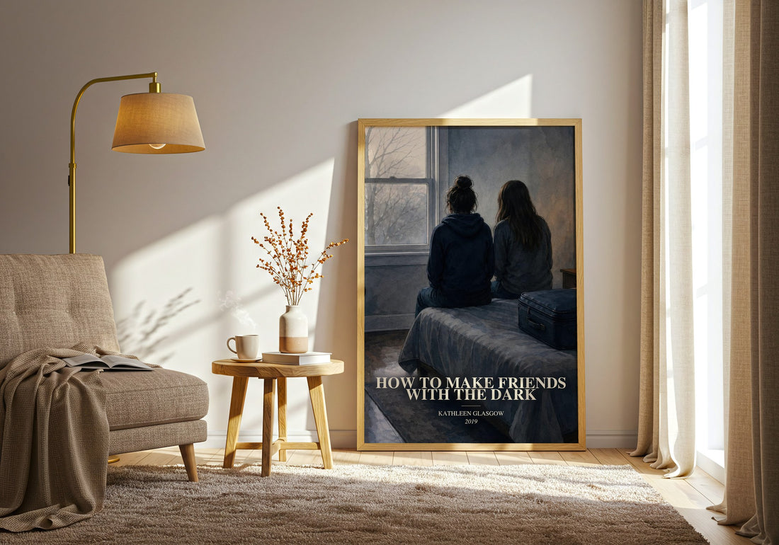 How to Make Friends with the Dark watercolour print in frame leaning in hallway – young adult wall art