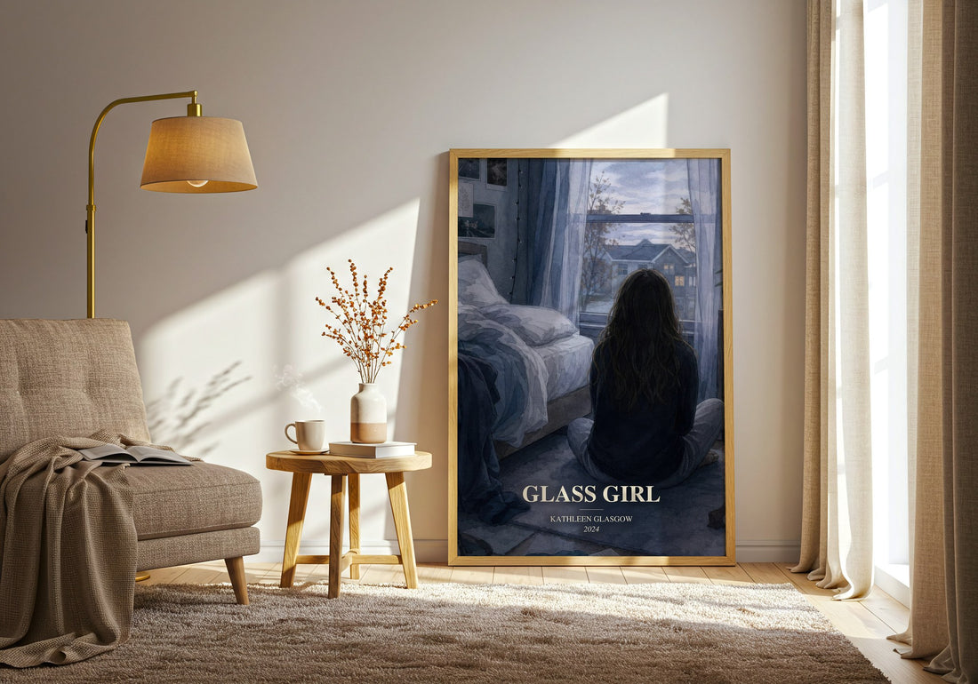 Glass Girl watercolour print in frame leaning in hallway – young adult wall art