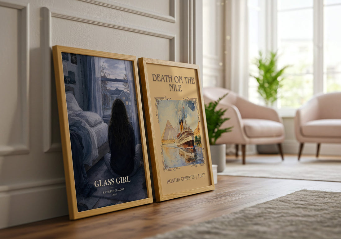 Glass Girl watercolour print framed by window – literary home decor