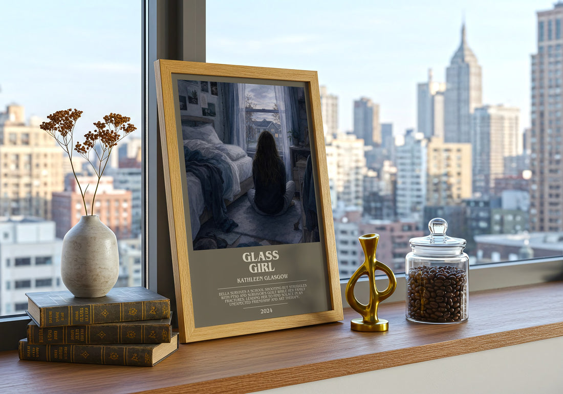 Glass Girl bookish print framed by window – literary home decor