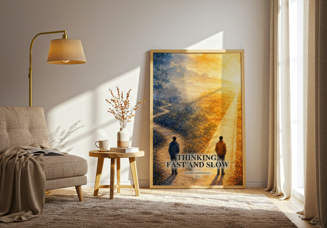 Thinking, fast and slow watercolour print in frame leaning in hallway – non fiction wall art