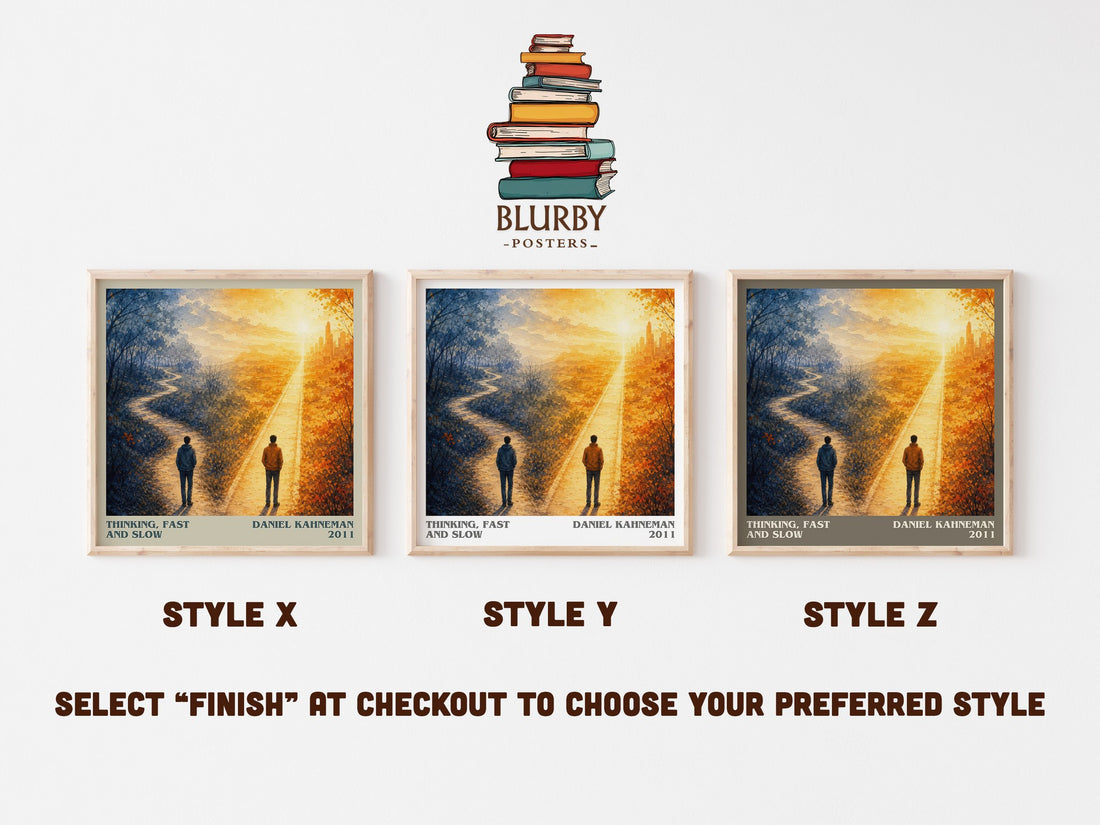 Thinking, fast and slow literary print in frame leaning in hallway – non fiction wall art (mockup)