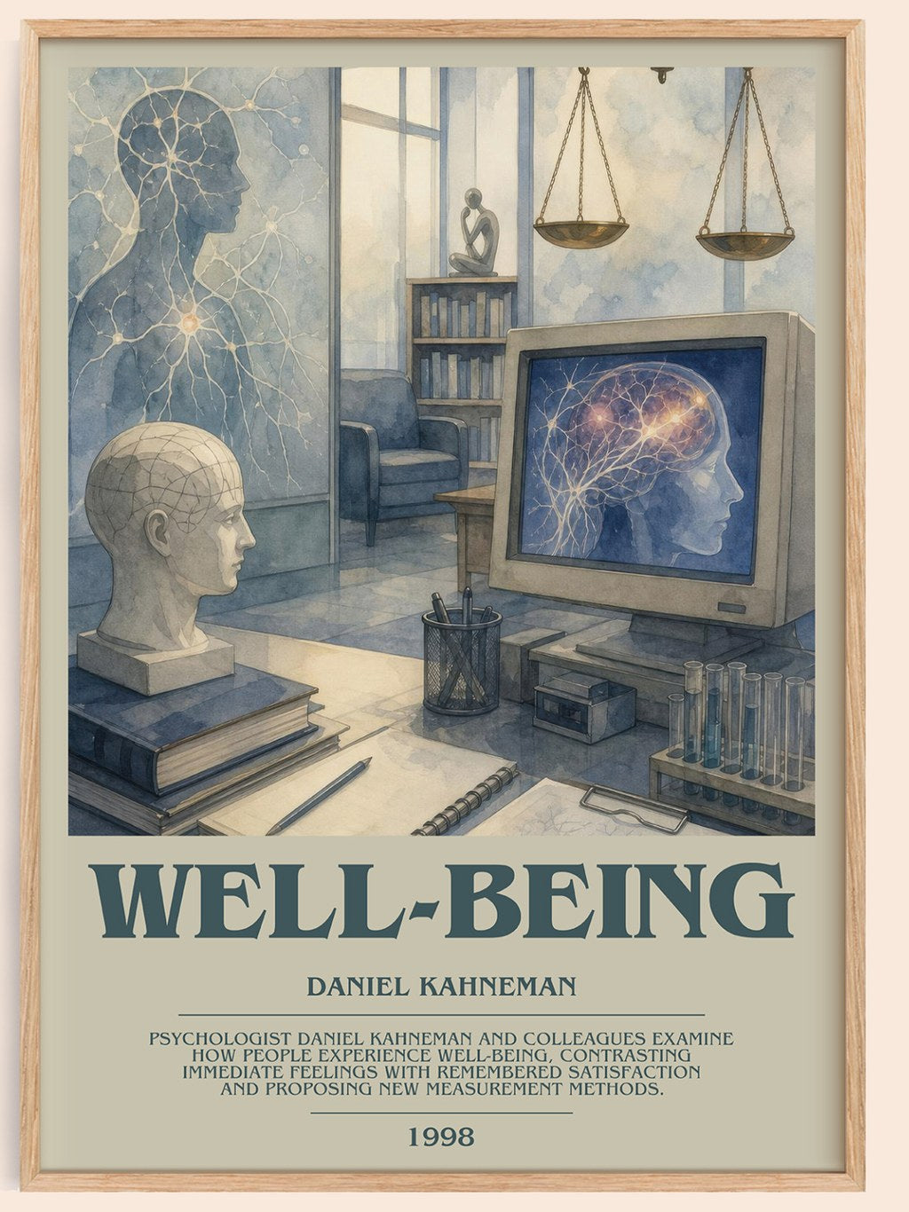 Well-being bookish book poster by Daniel Kahneman – framed literary art print