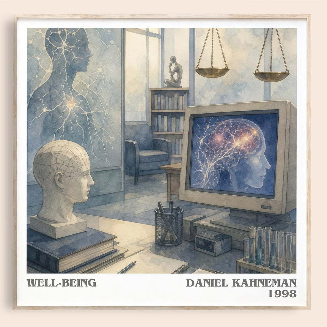 Well-being literary book poster by Daniel Kahneman – framed literary art print