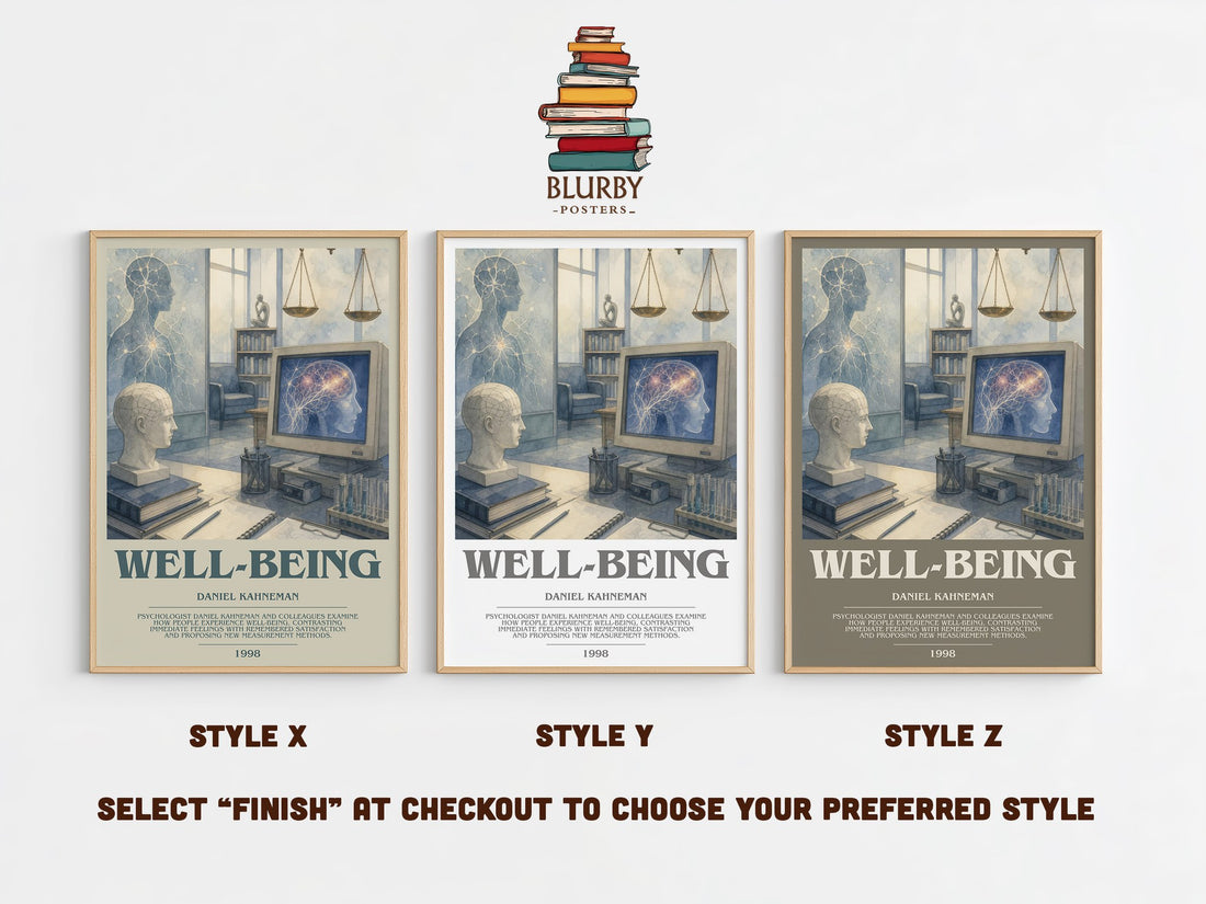Well-being bookish print in frame leaning in hallway – non fiction wall art (mockup)