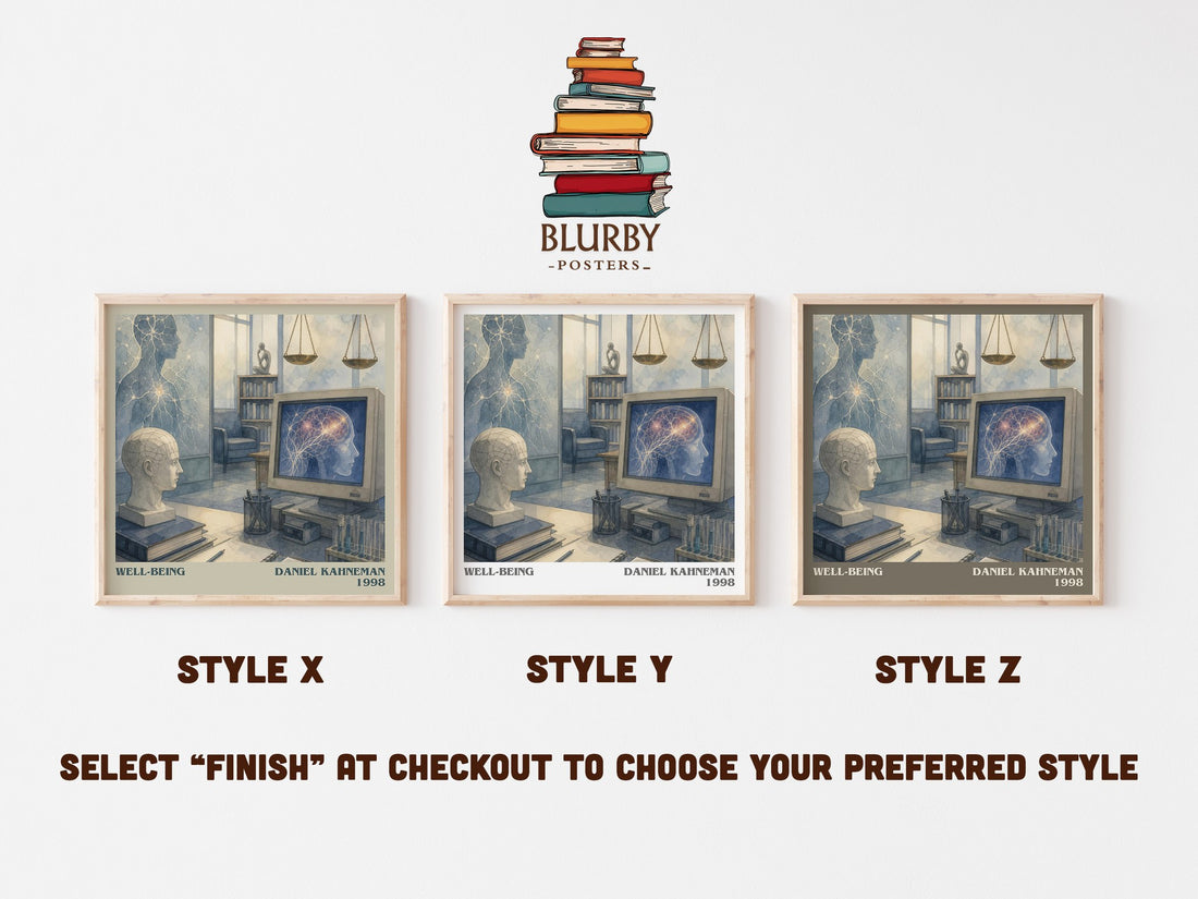 Well-being literary print in frame leaning in hallway – non fiction wall art (mockup)