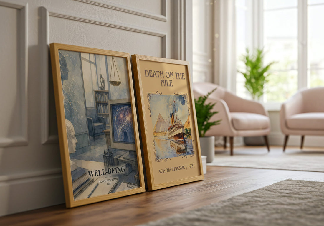 Well-being watercolour print framed by window – literary home decor