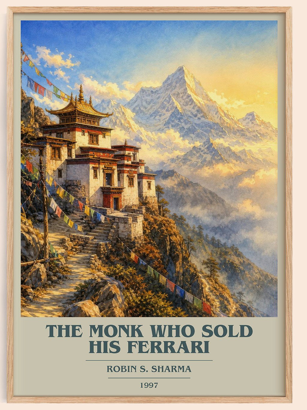 The Monk Who Sold His Ferrari book cover book poster by Robin S. Sharma – framed literary art print