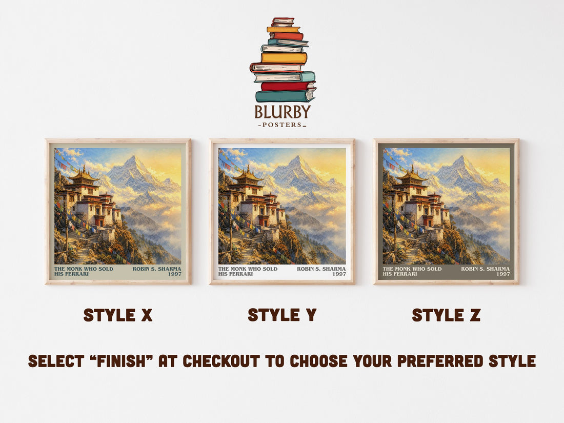 The Monk Who Sold His Ferrari literary print in frame leaning in hallway – philosophy wall art (mockup)