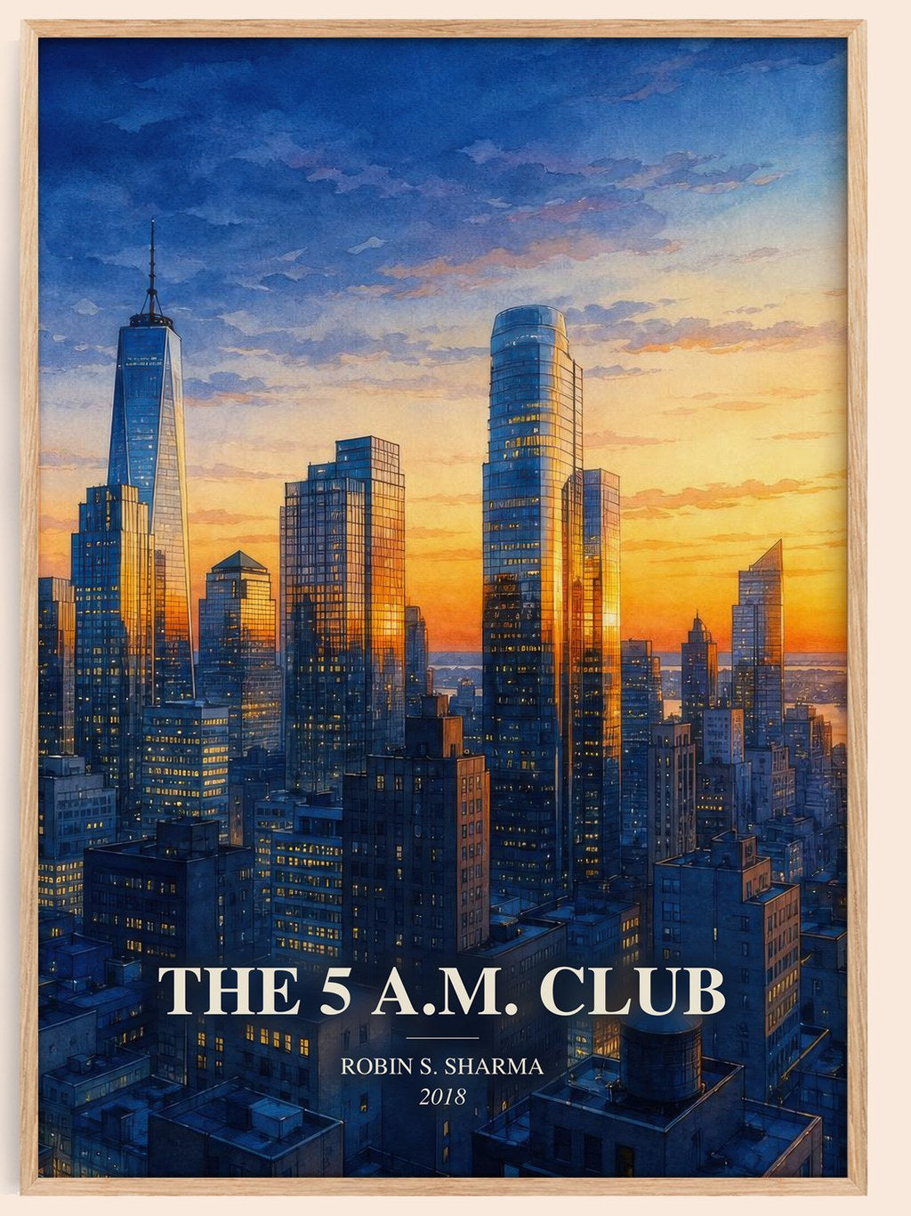 The 5 a.m. Club watercolour book poster by Robin S. Sharma – framed literary art print