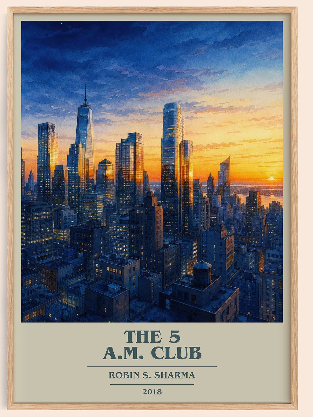 The 5 a.m. Club book cover book poster by Robin S. Sharma – framed literary art print