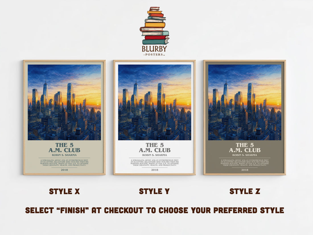 The 5 a.m. Club bookish print in frame leaning in hallway – non fiction wall art (mockup)