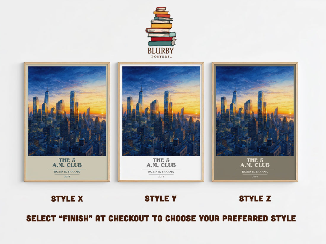 The 5 a.m. Club book cover print in frame leaning in hallway – non fiction wall art (mockup)