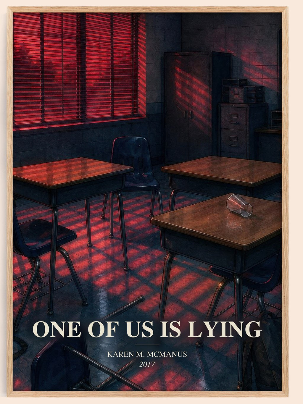 One Of Us Is Lying watercolour book poster by Karen M. McManus – framed literary art print