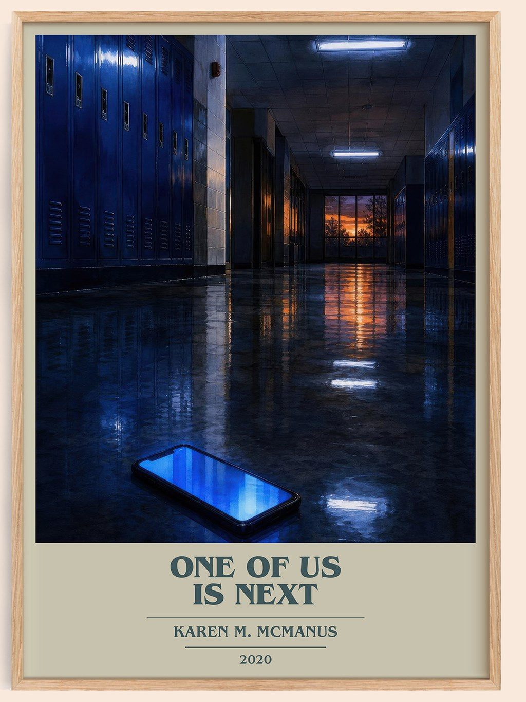 One of us is next book cover book poster by Karen M. McManus – framed literary art print