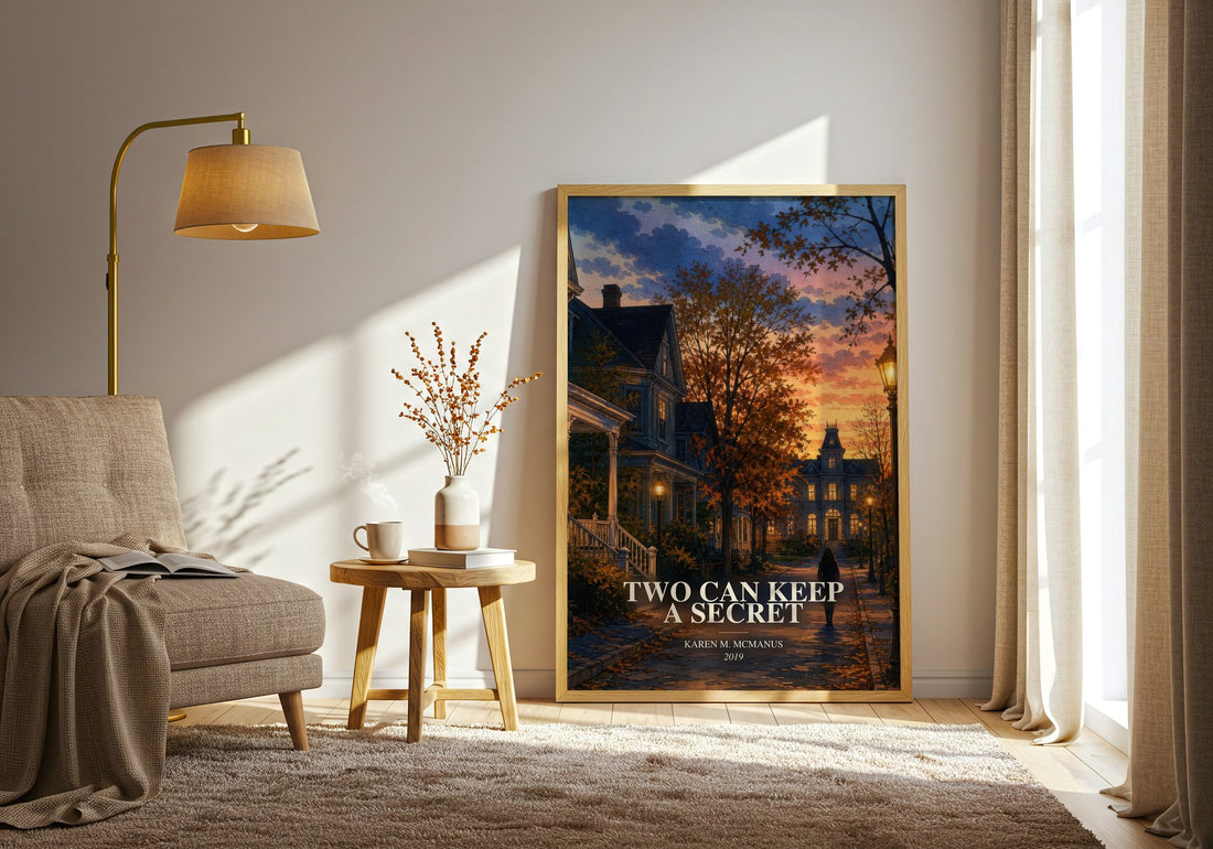Two Can Keep a Secret watercolour print in frame leaning in hallway – young adult wall art