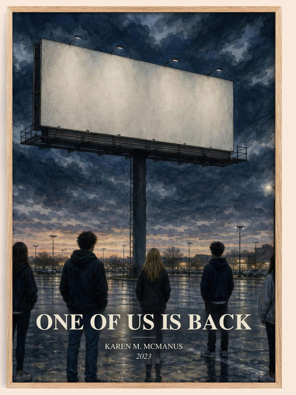 One of Us Is Back watercolour book poster by Karen M. McManus – framed literary art print