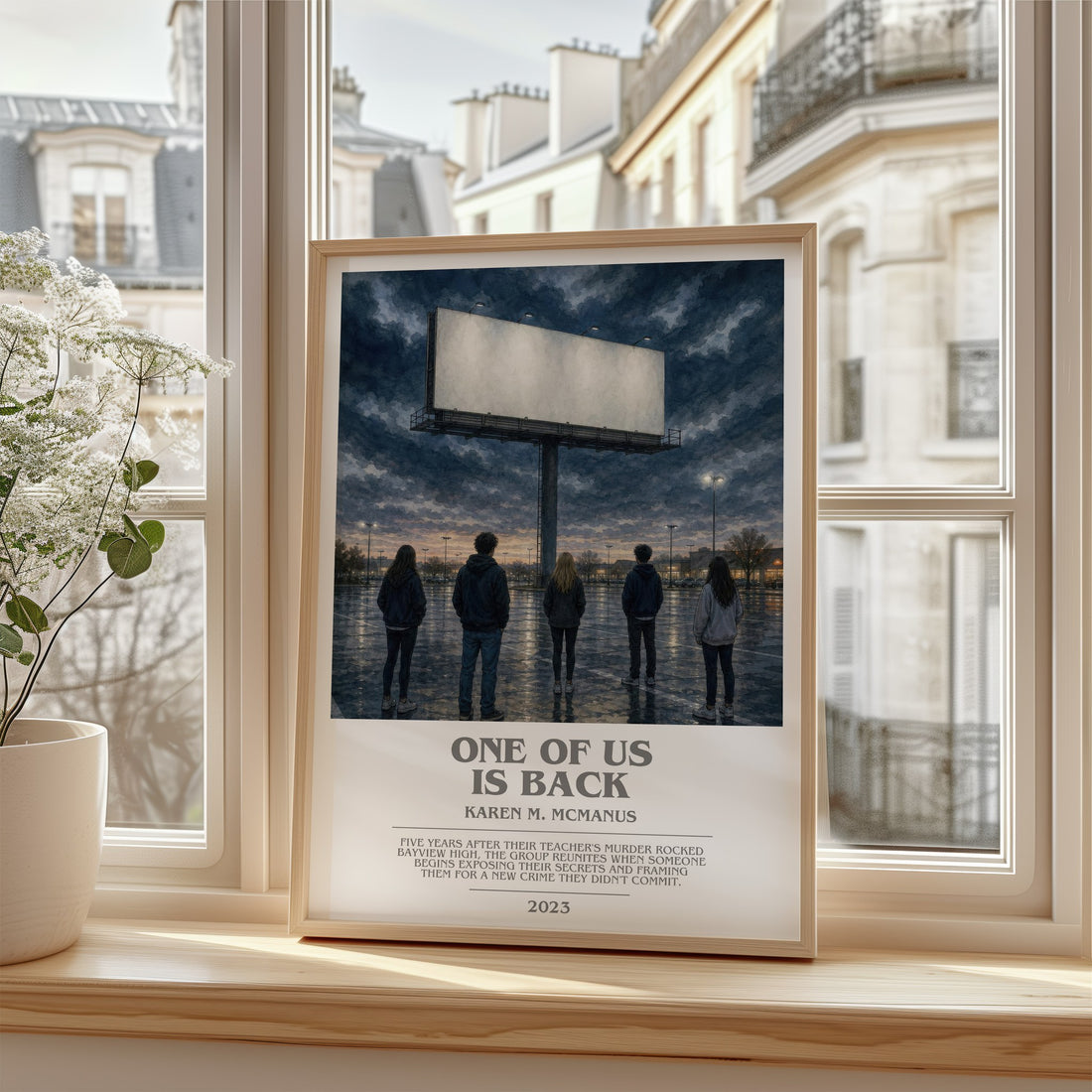 One of Us Is Back bookish poster colour and style options – Karen M. McManus book art