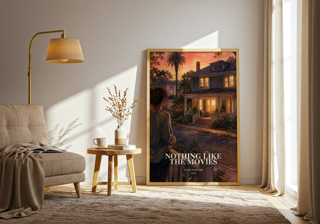 Nothing Like the Movies watercolour print in frame leaning in hallway – romance wall art