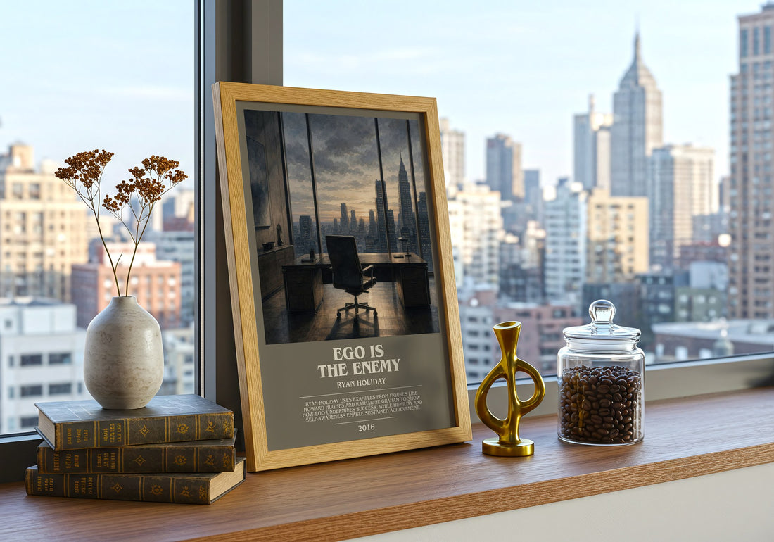 Ego is the Enemy bookish print framed by window – literary home decor