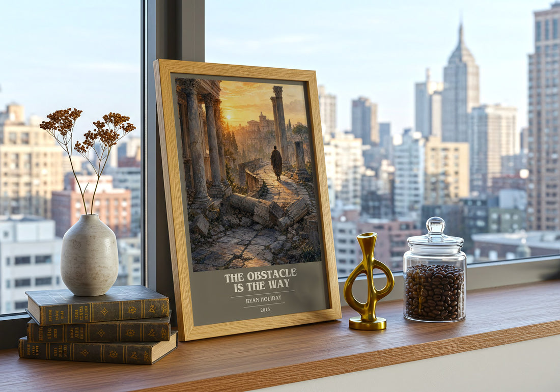 The Obstacle is the Way book cover print framed by window – literary home decor