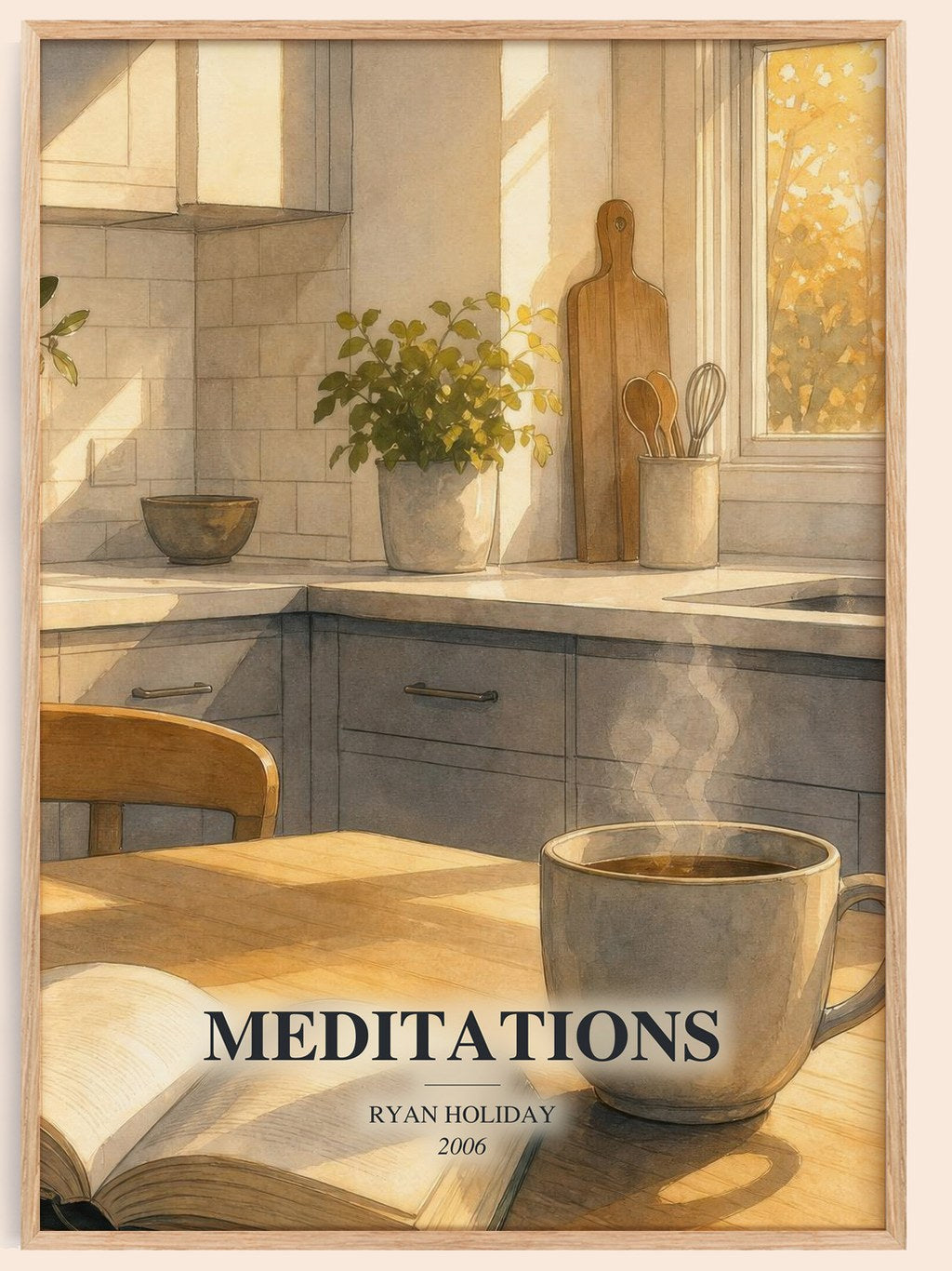 Meditations watercolour book poster by Ryan Holiday – framed literary art print