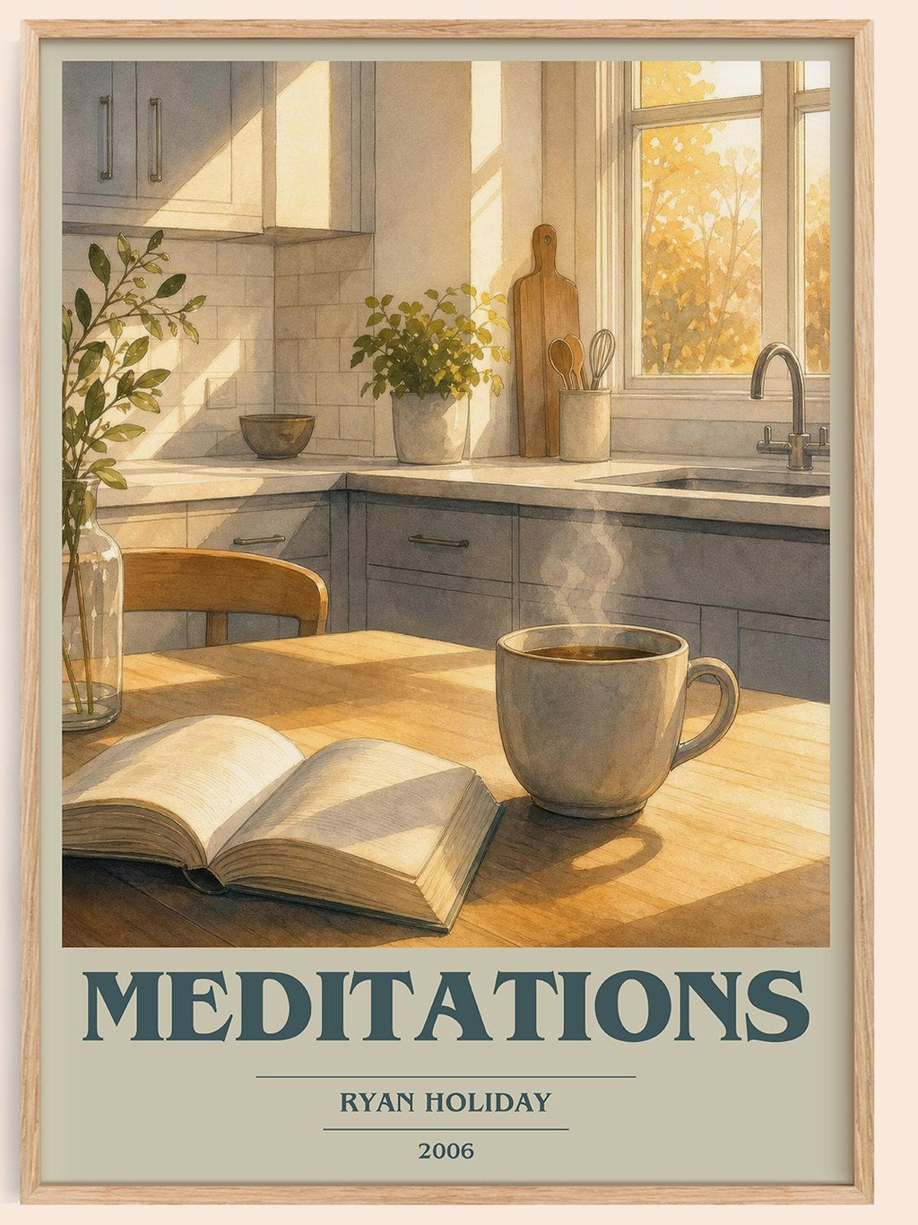 Meditations book cover book poster by Ryan Holiday – framed literary art print
