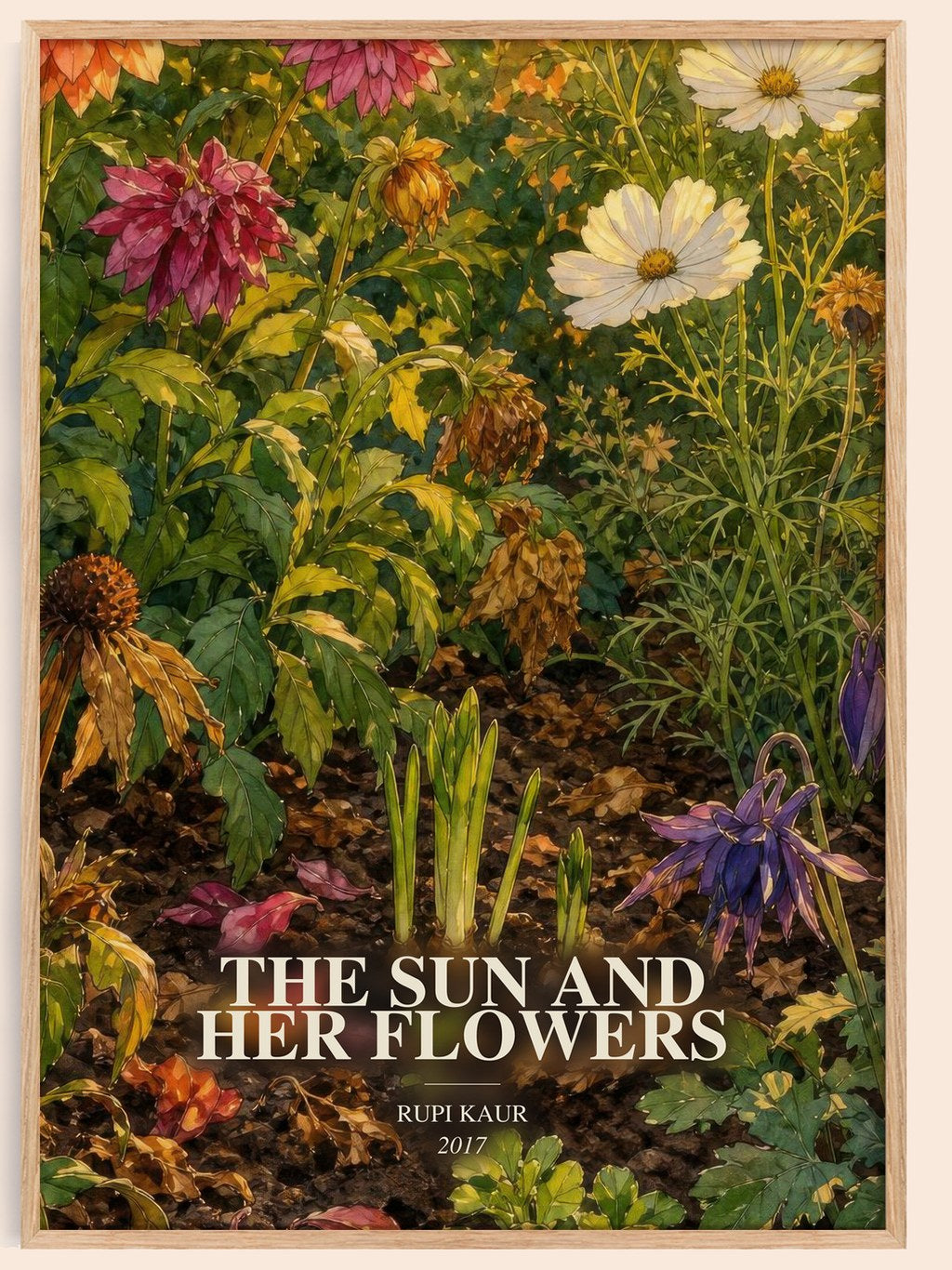 the sun and her flowers watercolour book poster by Rupi Kaur – framed literary art print