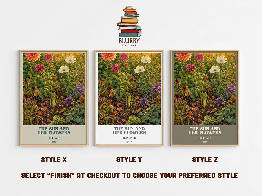 the sun and her flowers book cover print in frame leaning in hallway – poetry wall art (mockup)