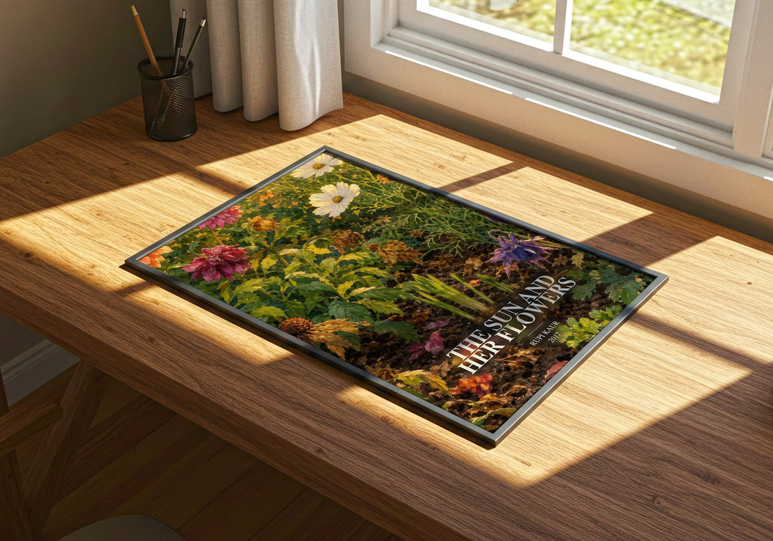 the sun and her flowers watercolour book poster framed on wall – poetry wall art