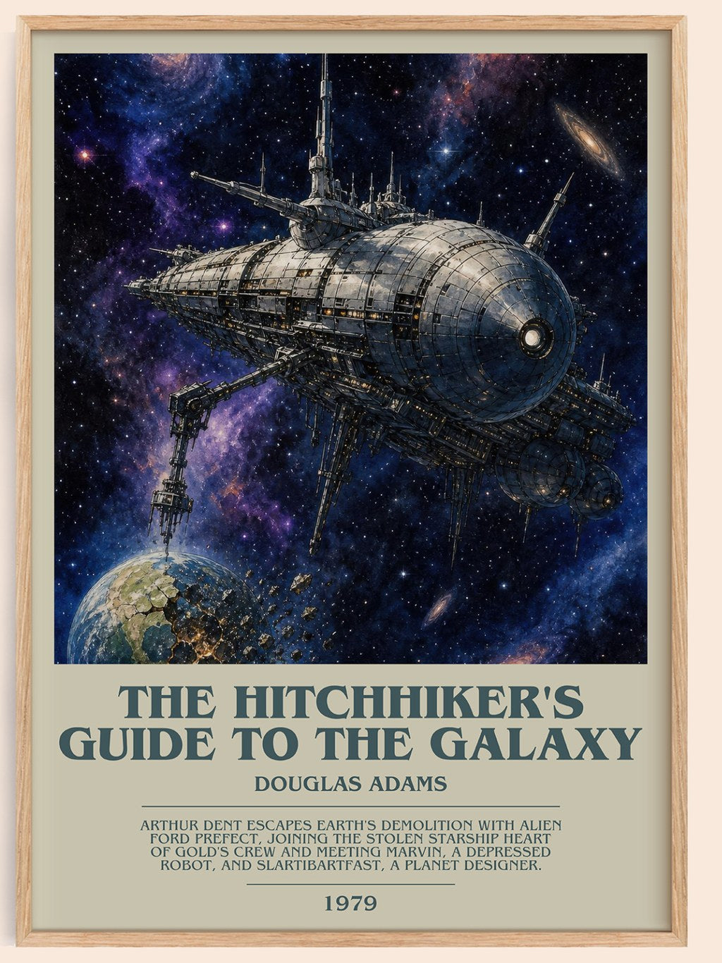 The Hitchhiker's Guide to the Galaxy bookish book poster by Douglas Adams – framed literary art print