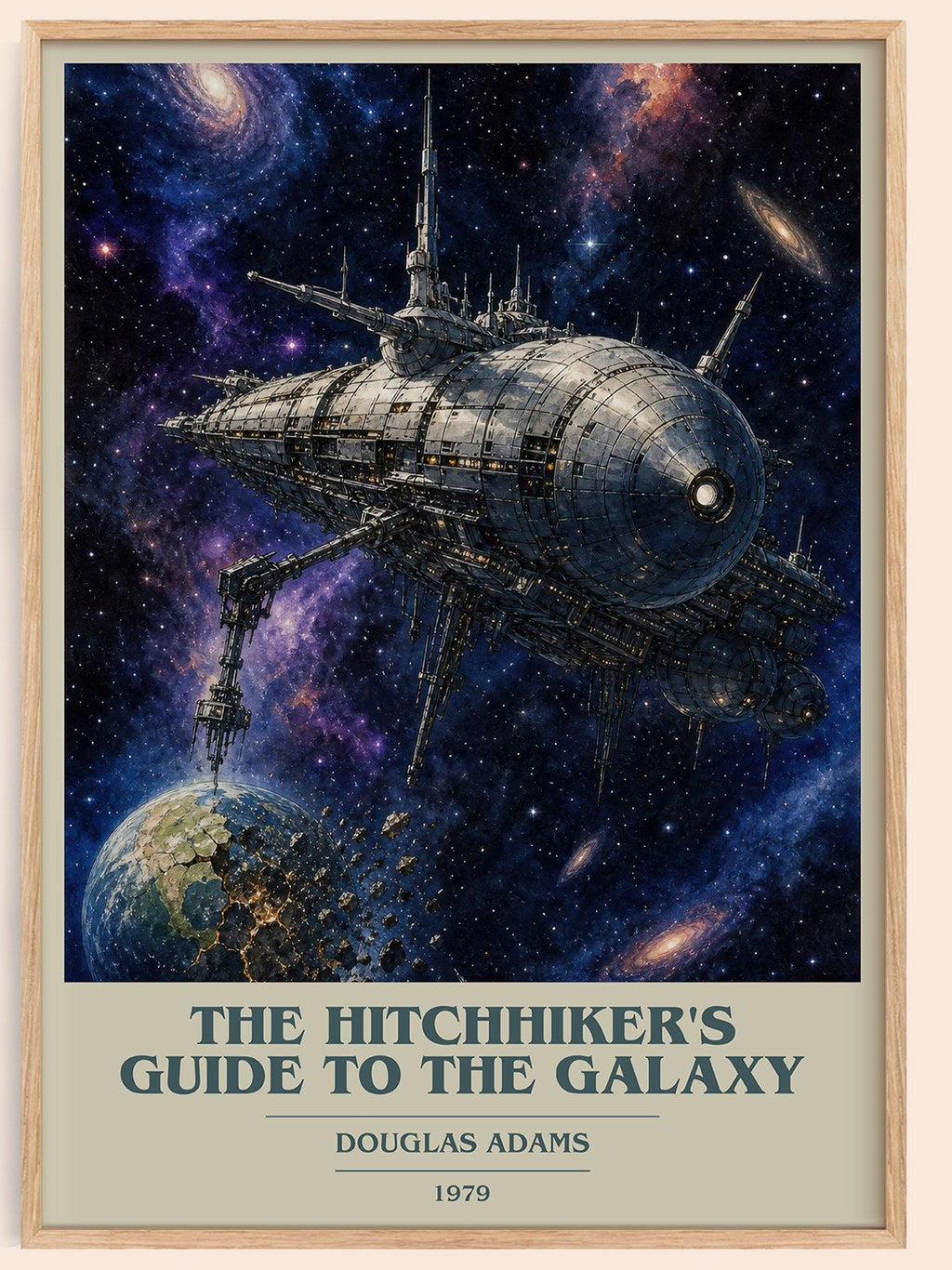 The Hitchhiker's Guide to the Galaxy book cover book poster by Douglas Adams – framed literary art print