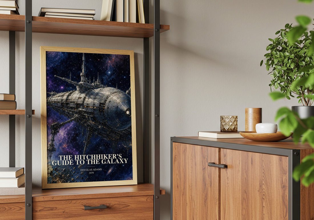 The Hitchhiker's Guide to the Galaxy book watercolour illustration paper finish options – matte satin gloss