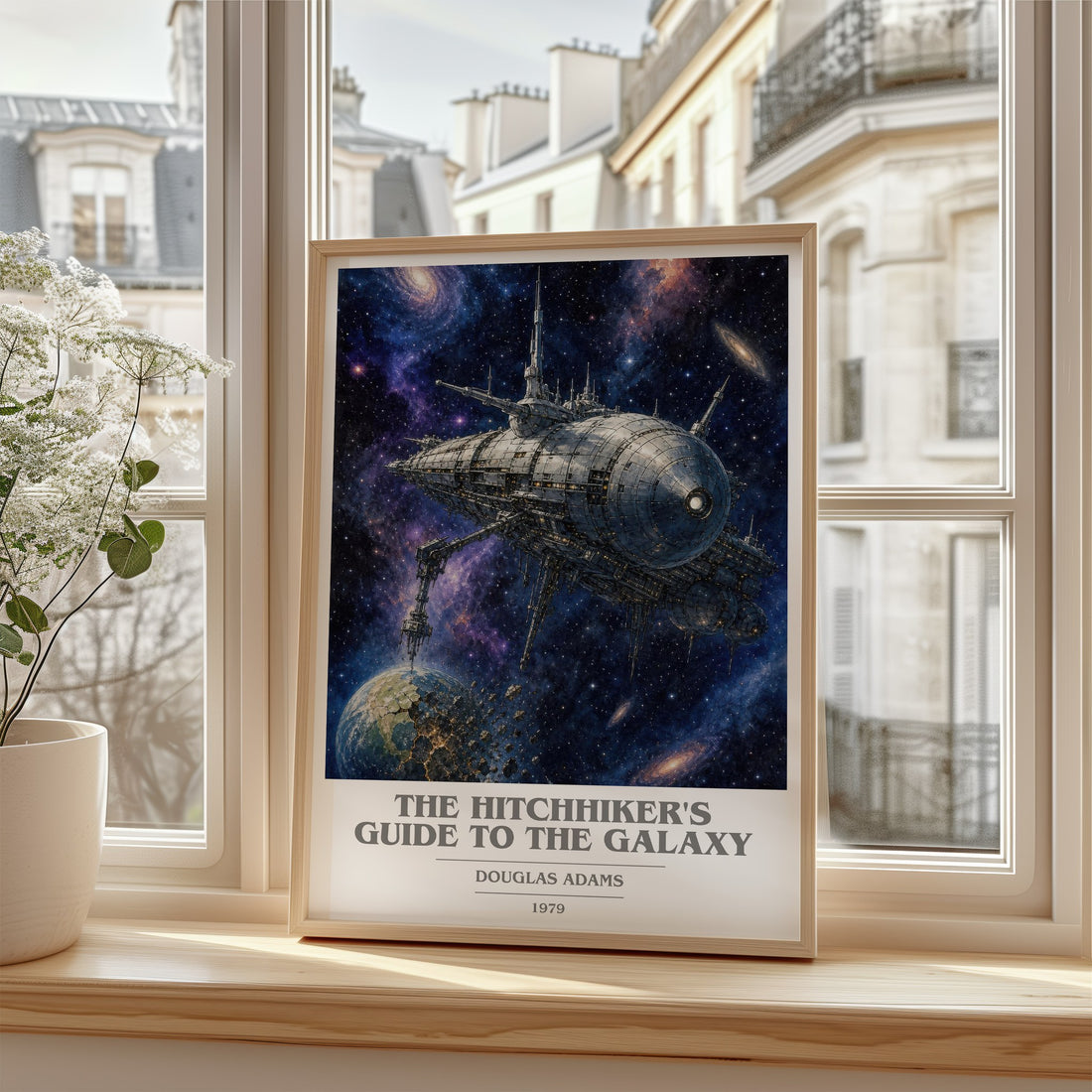 The Hitchhiker's Guide to the Galaxy book cover poster colour and style options – Douglas Adams book art (mockup)