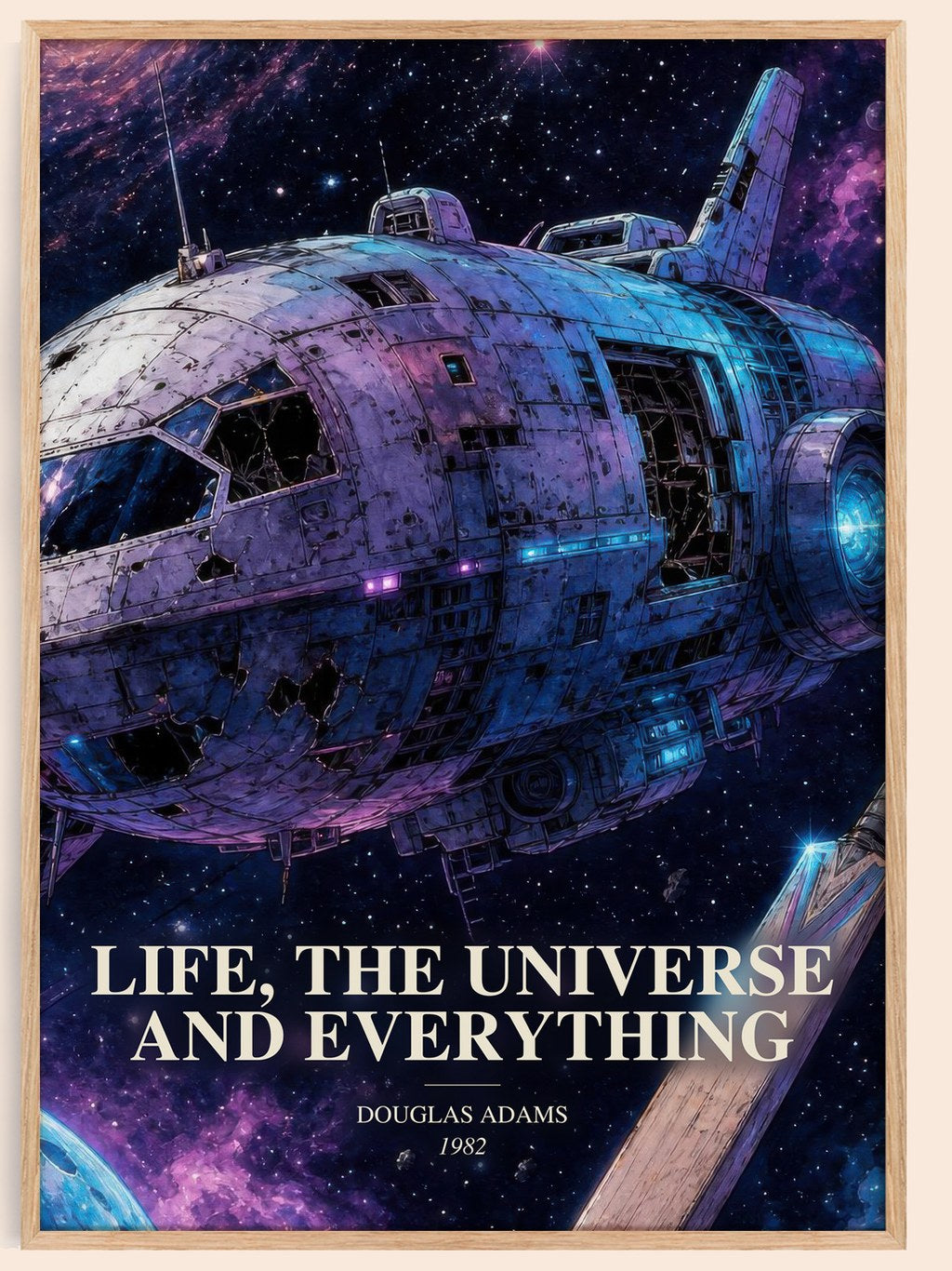 Life, the Universe and Everything watercolour book poster by Douglas Adams – framed literary art print