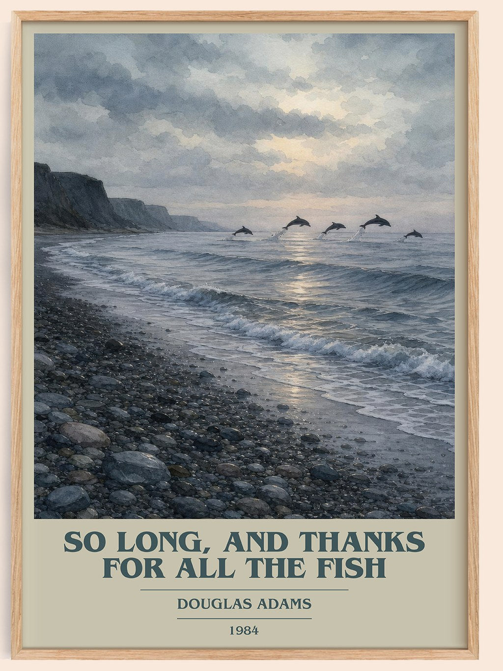 So long, and thanks for all the fish book cover book poster by Douglas Adams – framed literary art print