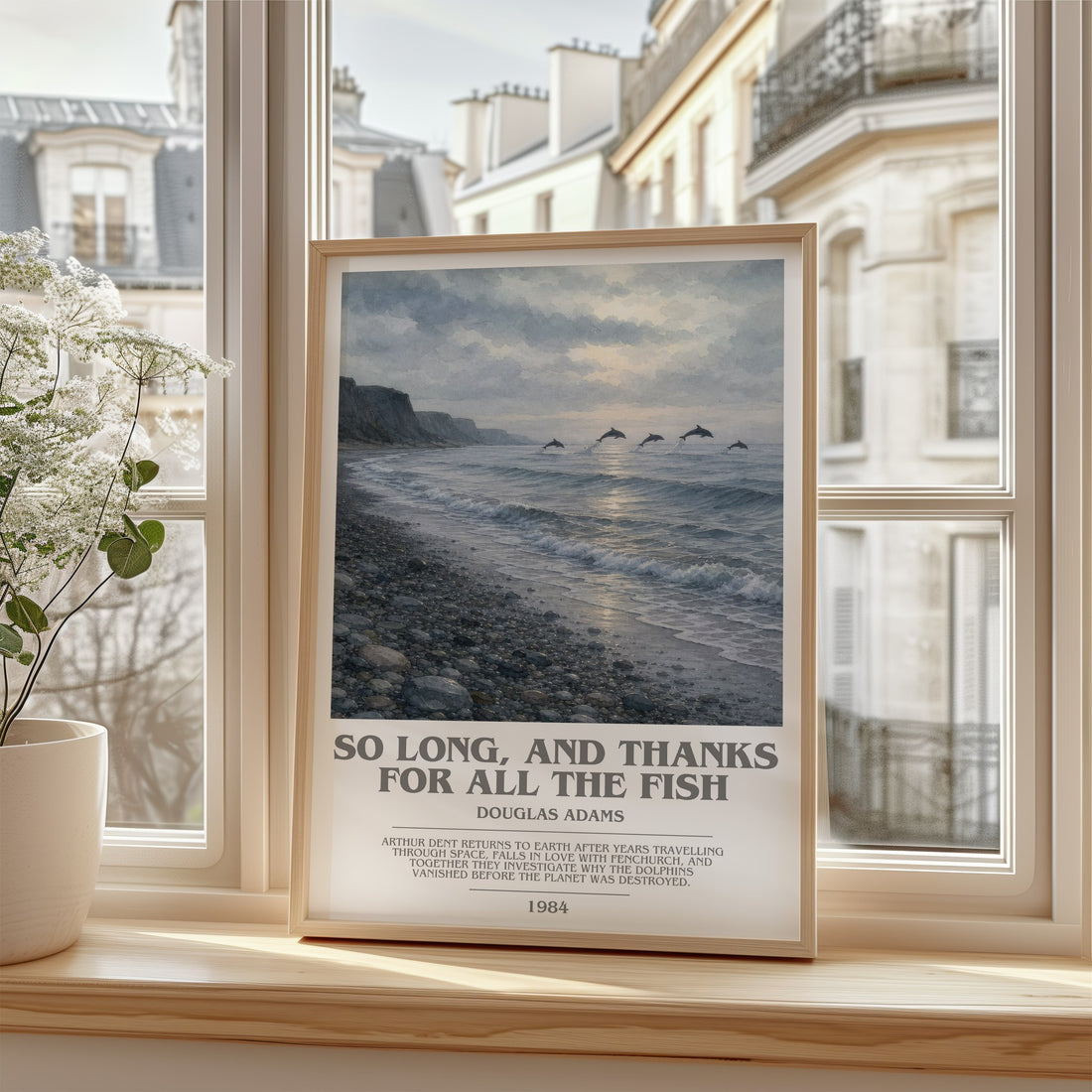 So long, and thanks for all the fish bookish poster colour and style options – Douglas Adams book art (mockup)