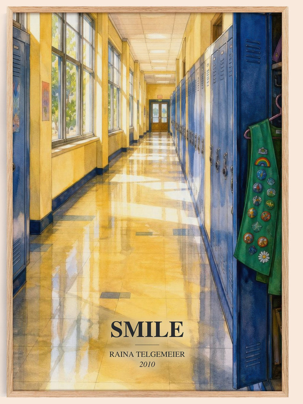 Smile watercolour book poster by Raina Telgemeier – framed literary art print