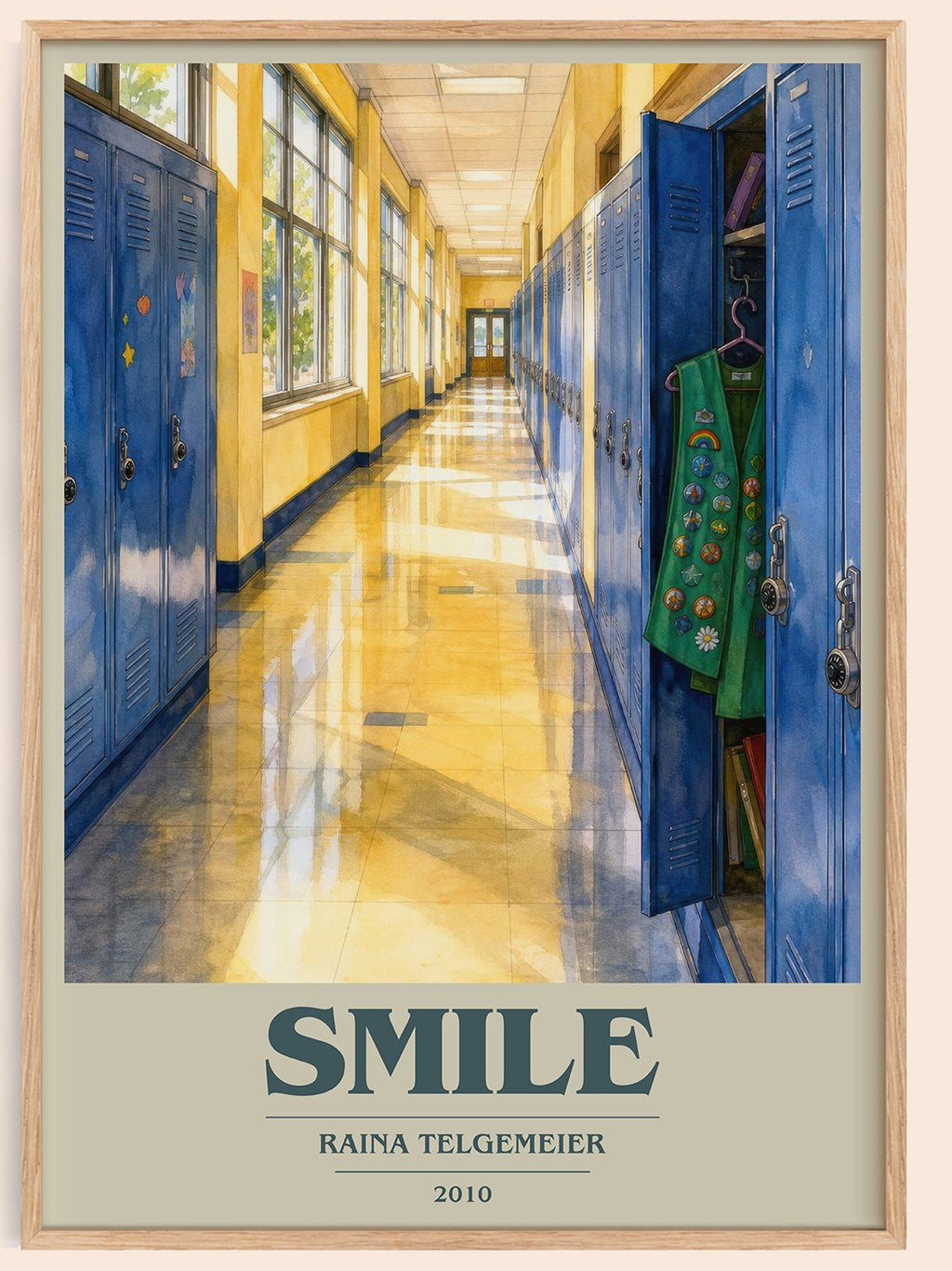 Smile book cover book poster by Raina Telgemeier – framed literary art print