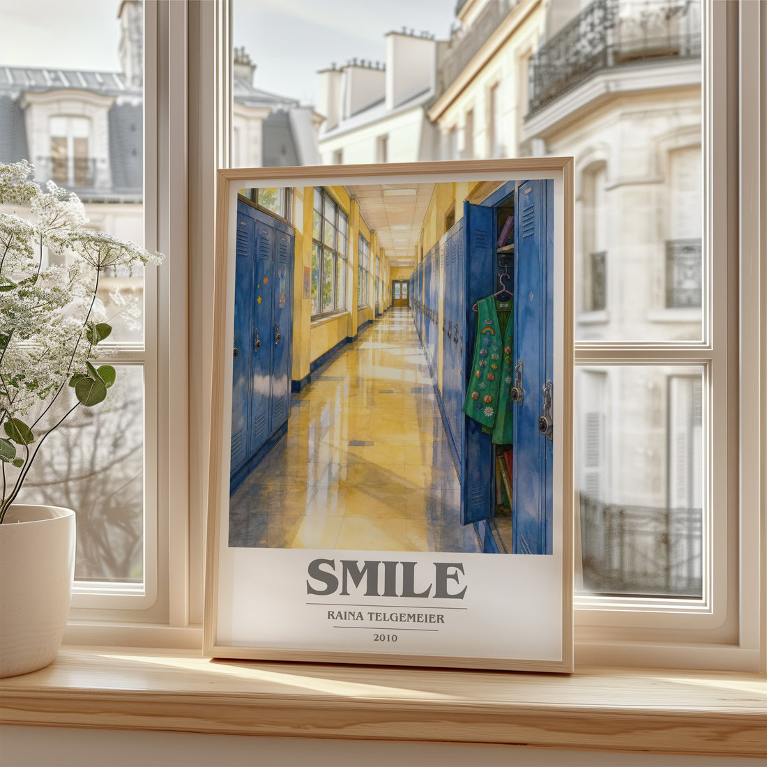 Smile book cover poster colour and style options – Raina Telgemeier book art