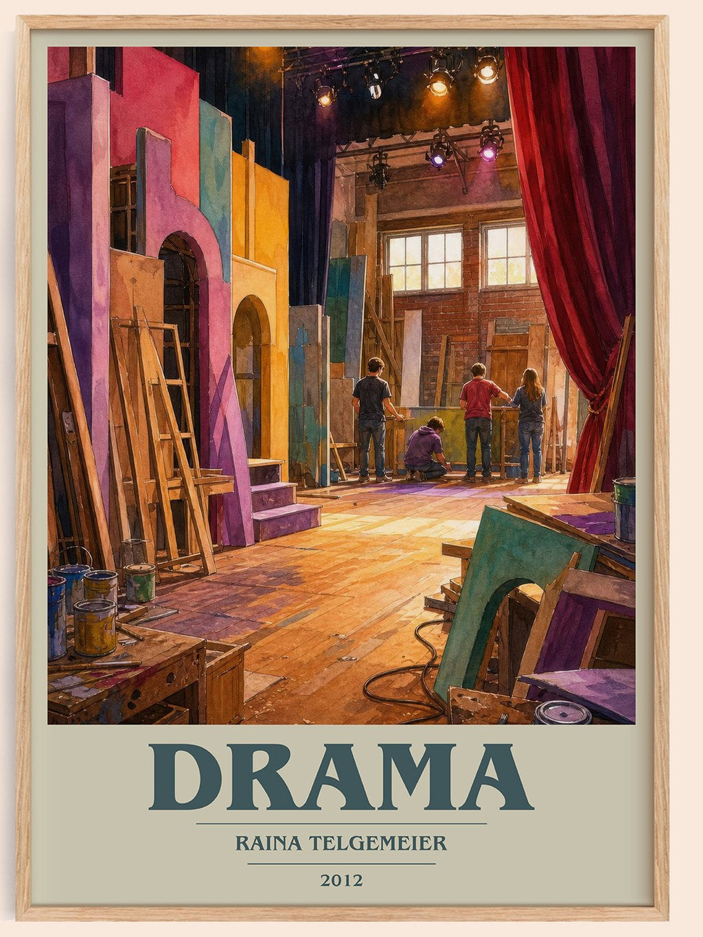 Drama book cover book poster by Raina Telgemeier – framed literary art print