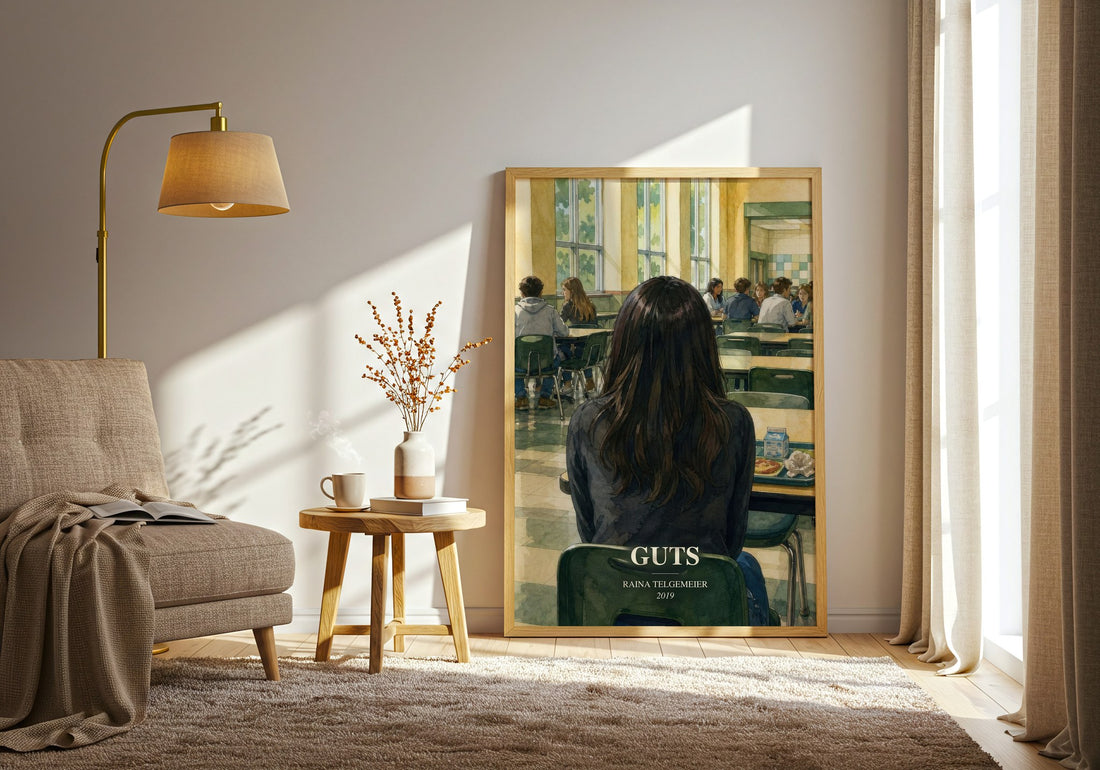 Guts watercolour print in frame leaning in hallway – memoir wall art