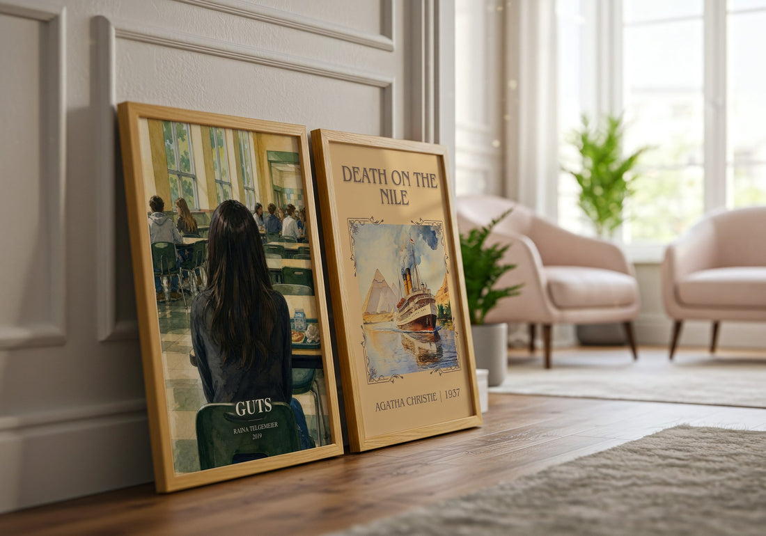 Guts watercolour print framed by window – literary home decor