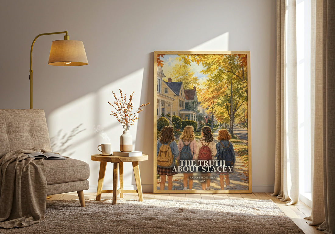 The Truth About Stacey watercolour print in frame leaning in hallway – childrens wall art