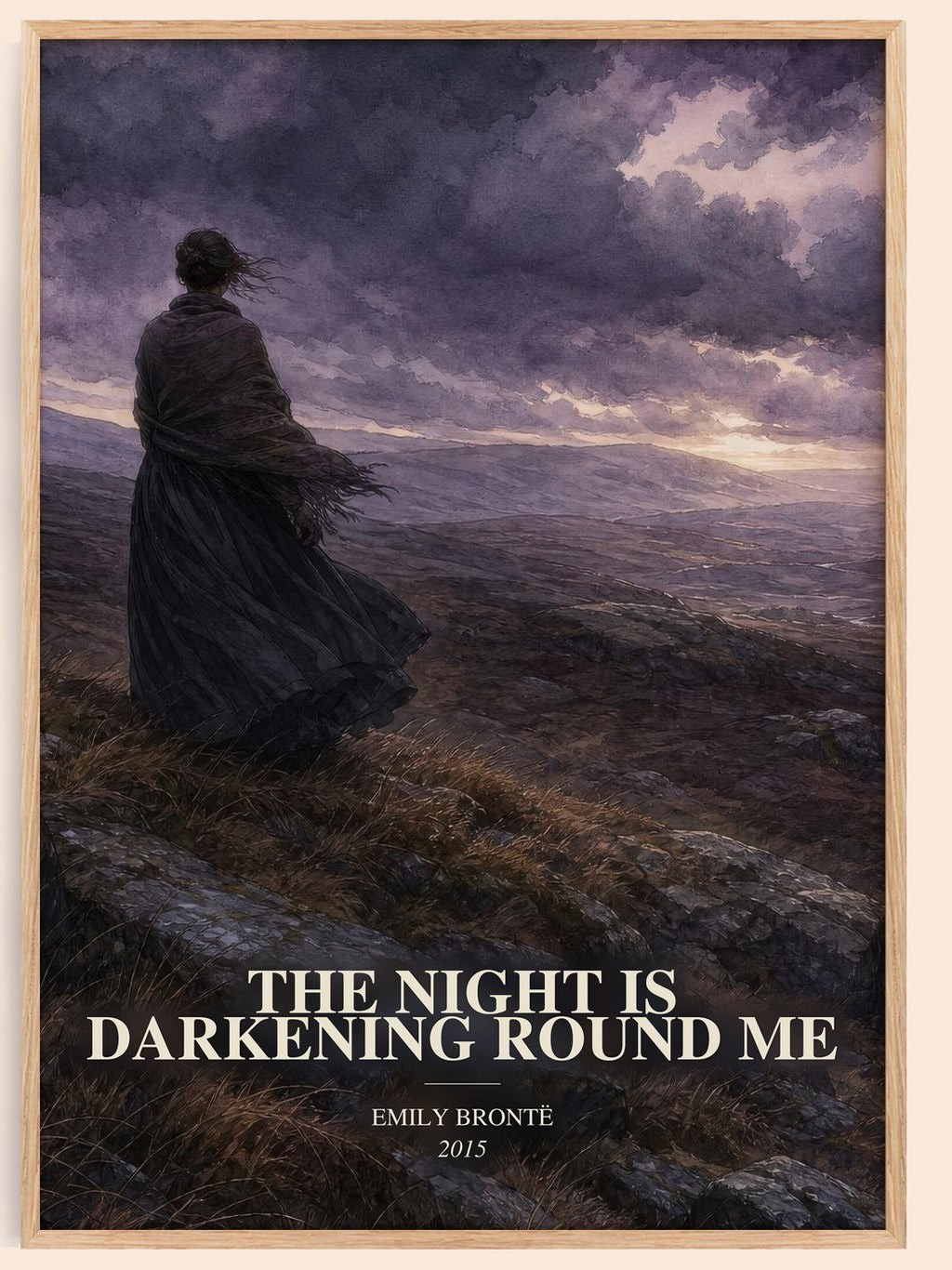 The Night is Darkening Round Me watercolour book poster by Emily Brontë – framed literary art print