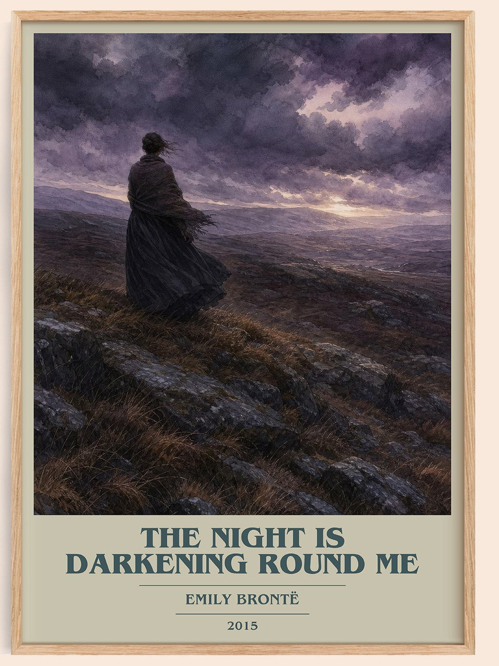 The Night is Darkening Round Me book cover book poster by Emily Brontë – framed literary art print