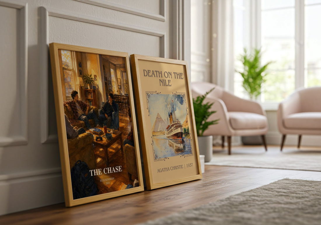The Chase watercolour print framed by window – literary home decor